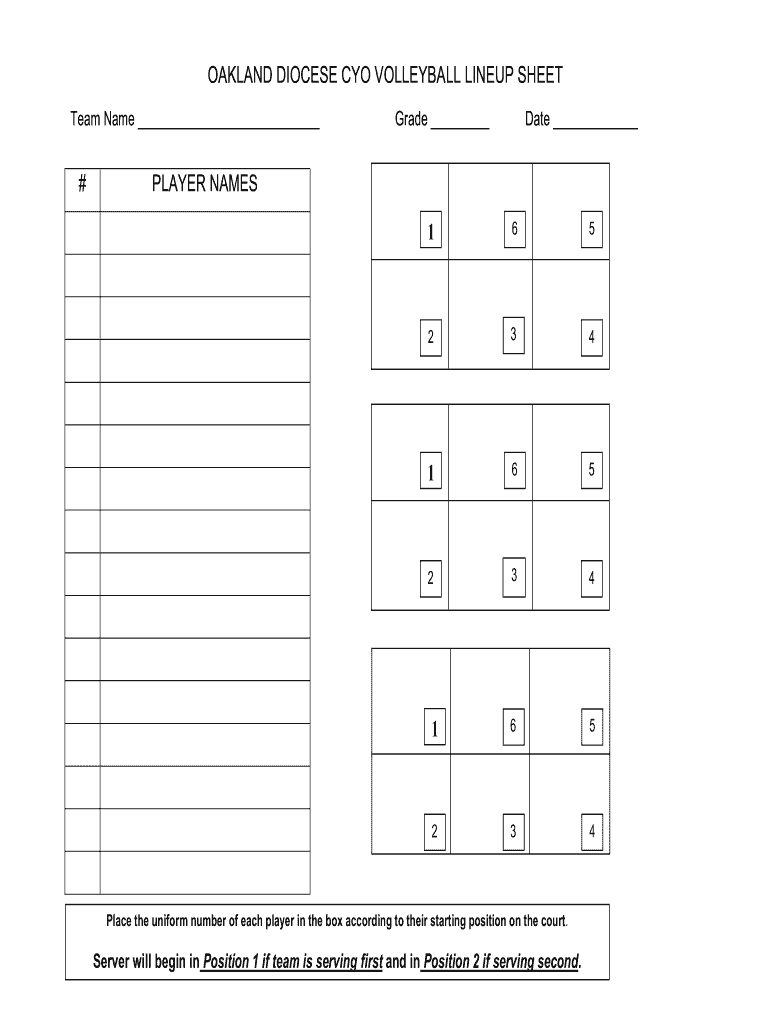 Printable Volleyball Lineup Sheet Template