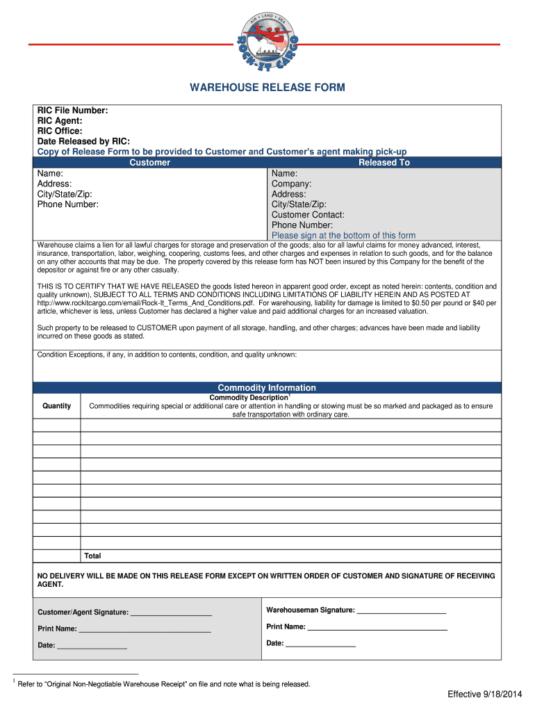 Warehouse Release Form Template Fill Online Printable Fillable Blank PdfFiller