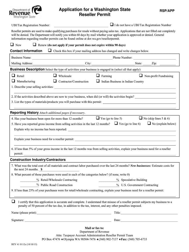 Washington State Reseller Permit Application Form Fill Out Sign Online DocHub