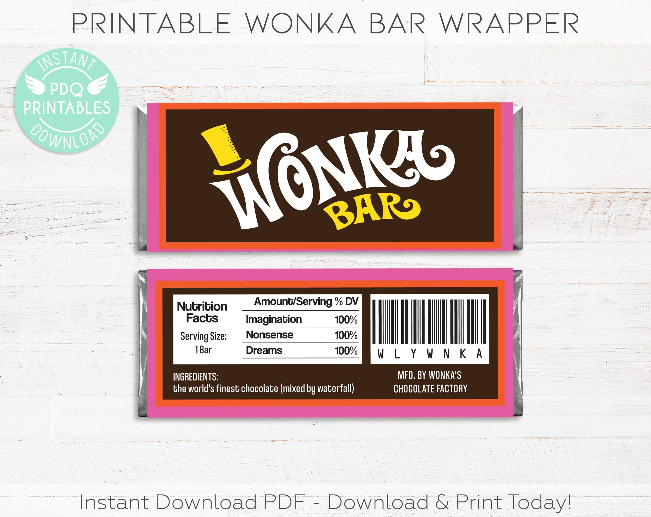 Wonka Bar Wrapper Printable Willy Wonka Bar Wrapper Instant Etsy sterreich