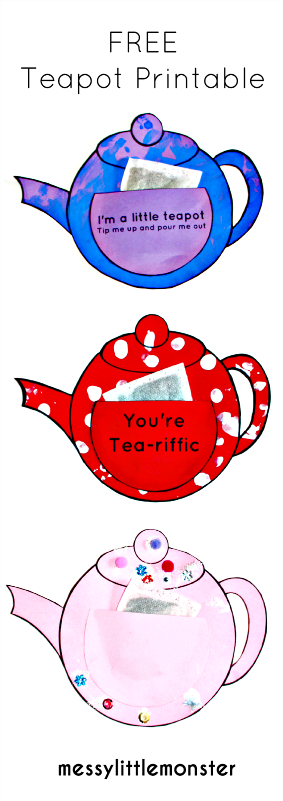 You re Tea riffic Teapot Craft FREE Printable Teapot Template Messy Little Monster