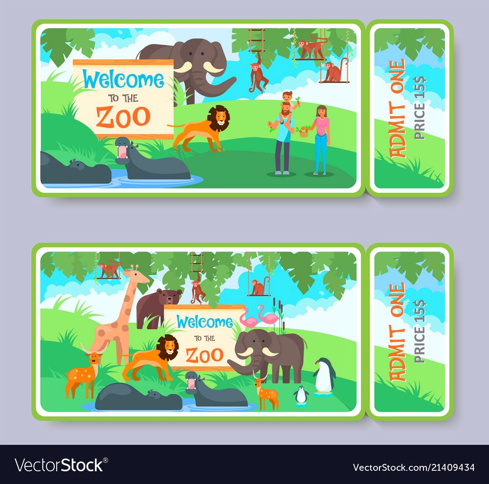 Zoo Admission Ticket Template Set Royalty Free Vector Image