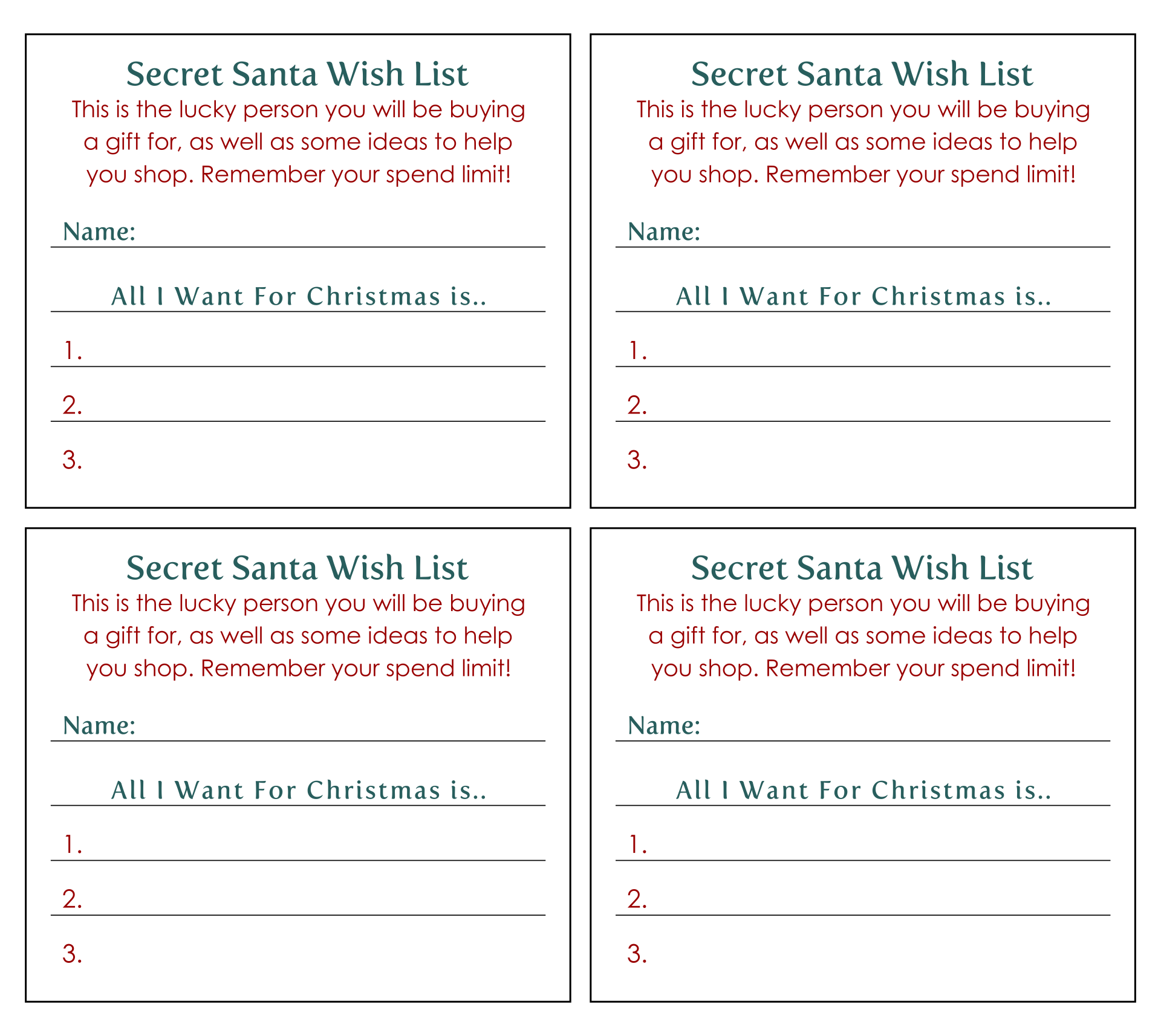 10 Best Secret Santa List Printable Printablee