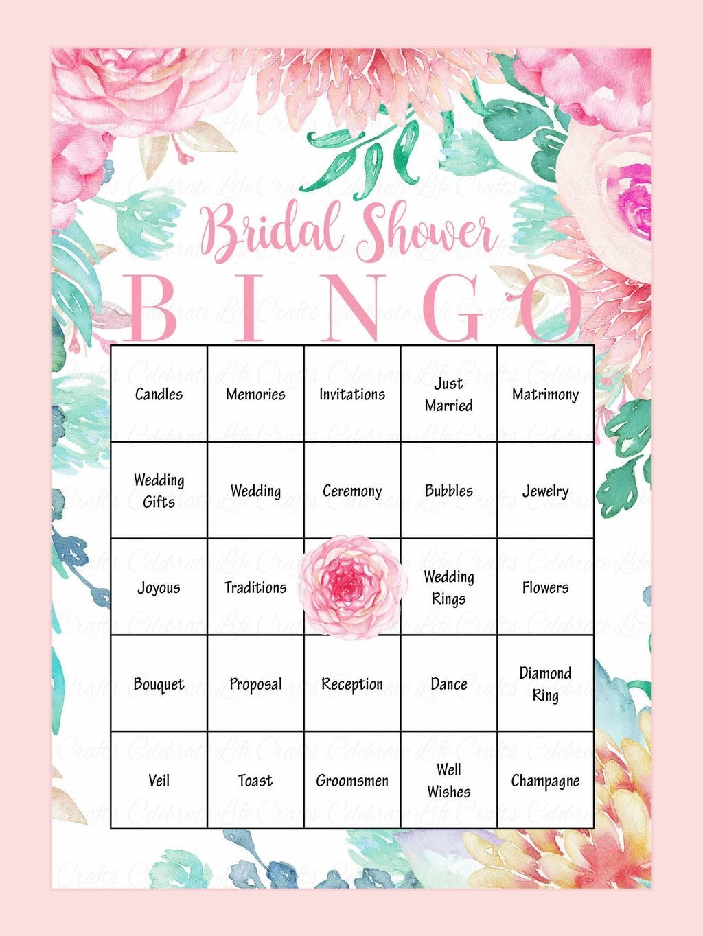 Free Printable Bridal Bingo Template