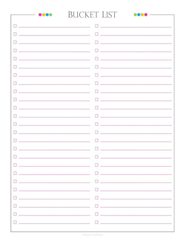 15 Printable Bucket List Templates For Your Dream Goals