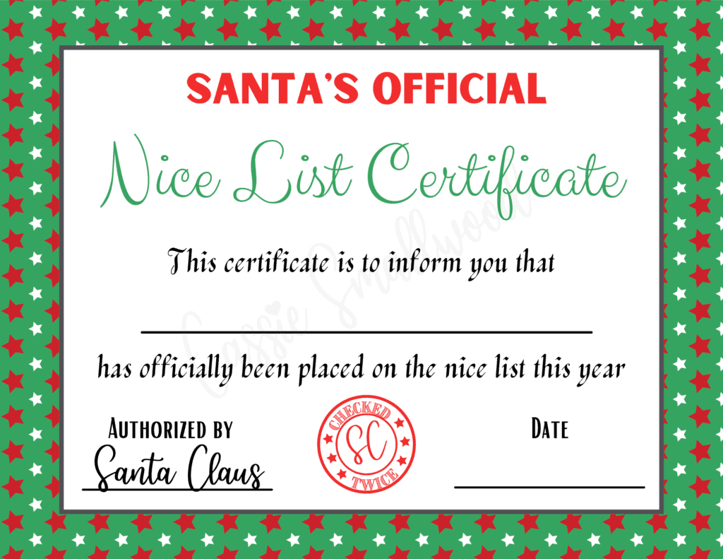 3 Adorably Cute Santa Nice List Certificates Cassie Smallwood
