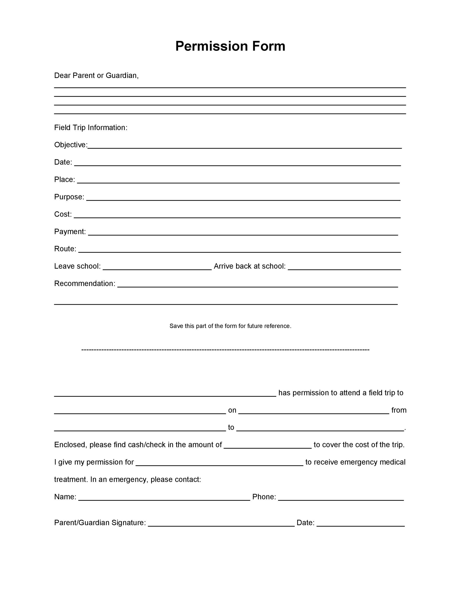 Printable Field Trip Permission Slip Template