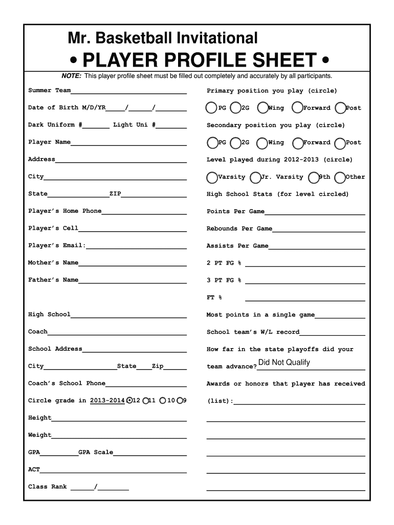 Basketball Player Information Sheet Fill Online Printable Fillable Blank PdfFiller