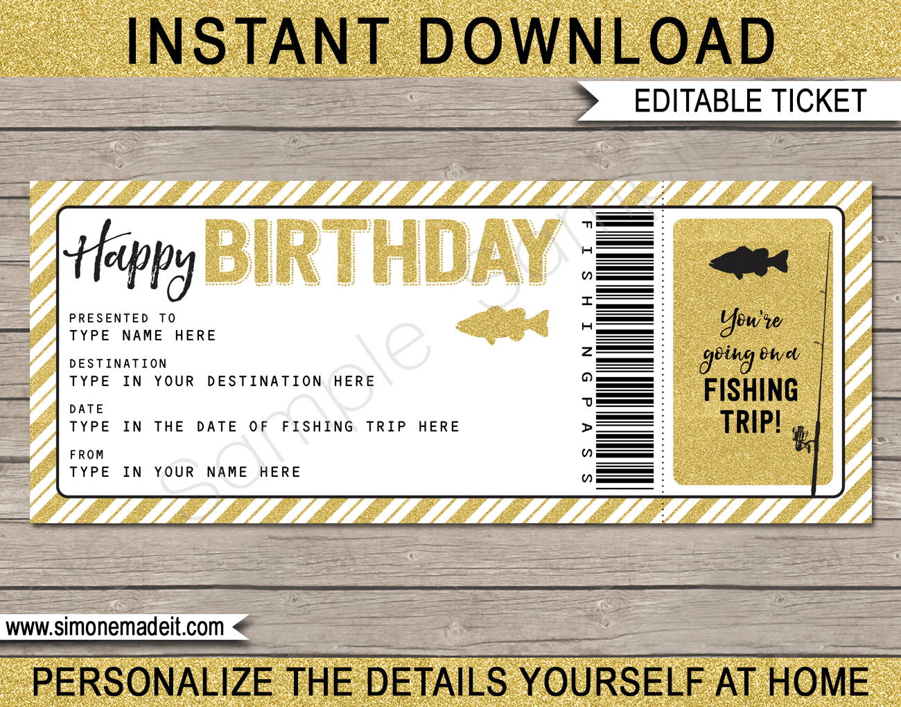 Birthday Fishing Trip Ticket Gift Voucher Printable Certificate Template