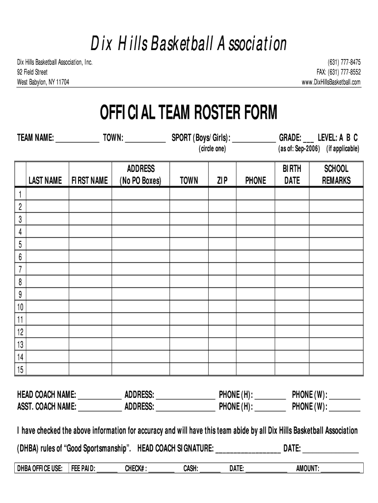 Blank Basketball Roster Form Fill Out Sign Online DocHub