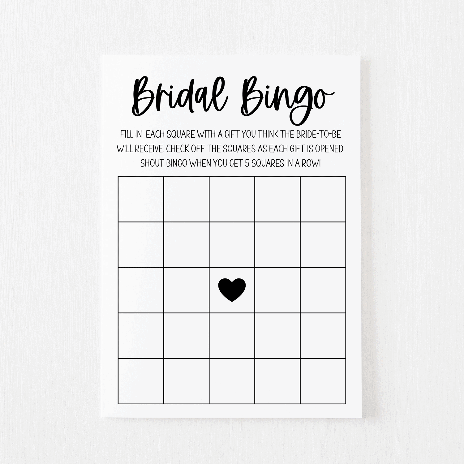 Bridal Bingo Cards Classic Modern MOH