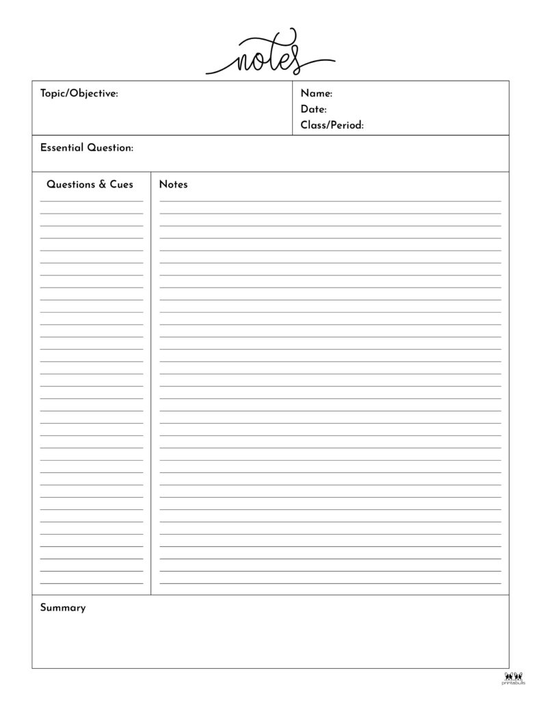 Cornell Notes Templates 15 FREE Printables Printabulls