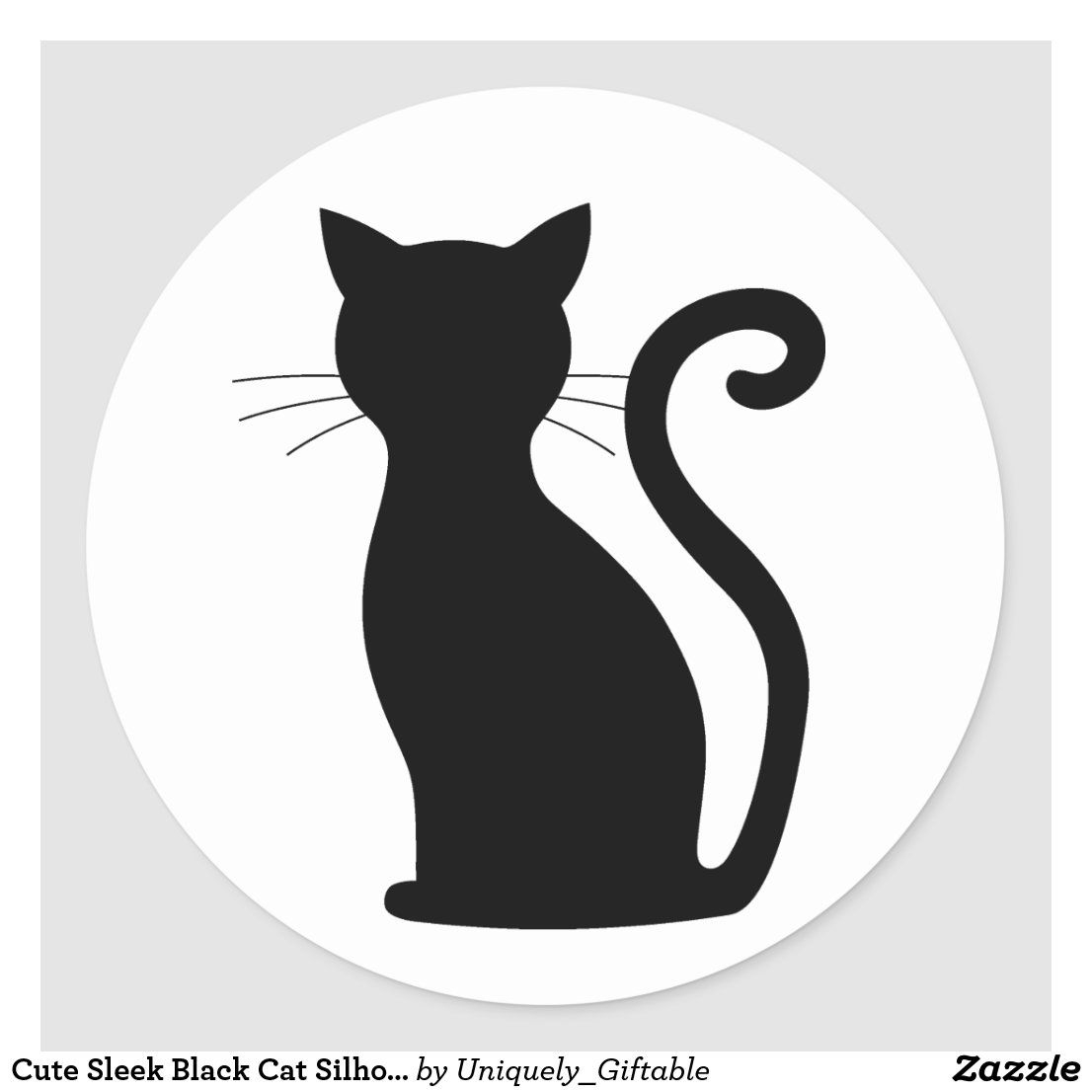 Cute Black Cat Silhouette Fun Black And White Classic Round Sticker Zazzle Black Cat Silhouette Cat Silhouette Tattoos Cat Shadow