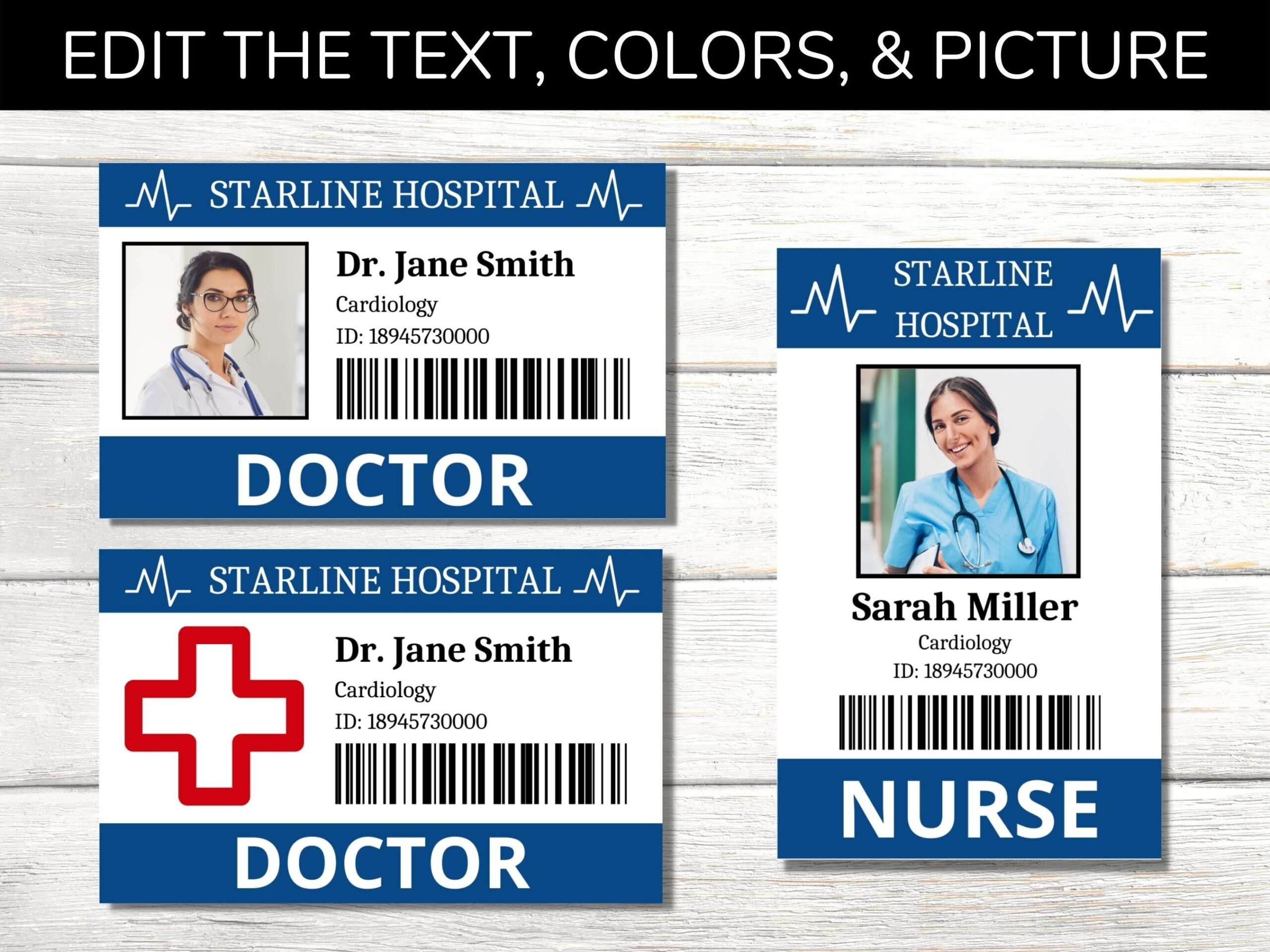 Doctor ID Badge Editable Hospital Staff ID Pretend Play Etsy sterreich