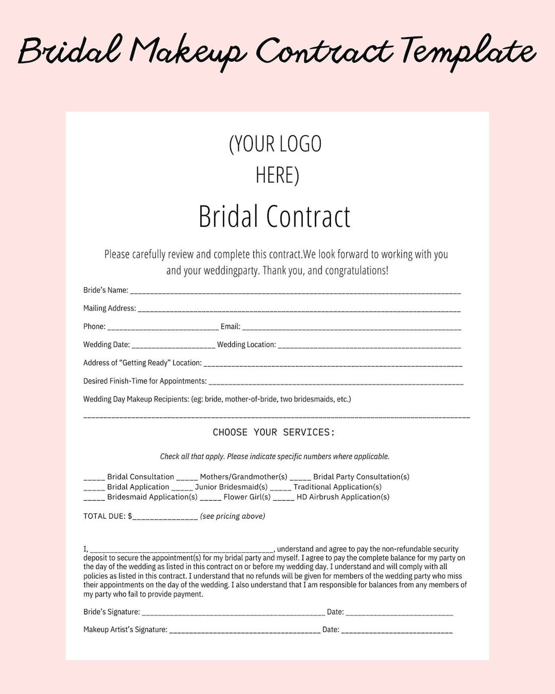 Printable Makeup Contract Template