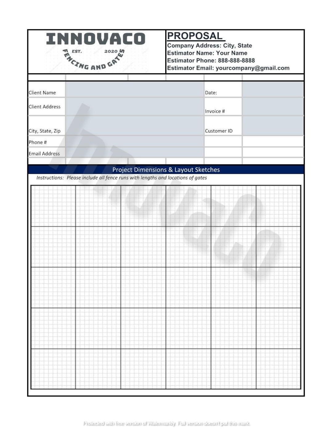 Fencing Estimate Template Fence Quote Template Fence Etsy Australia