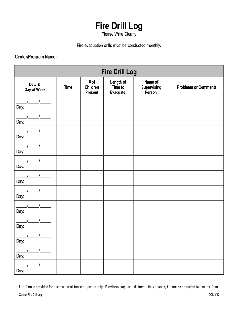 Printable Fire Drill Form Template