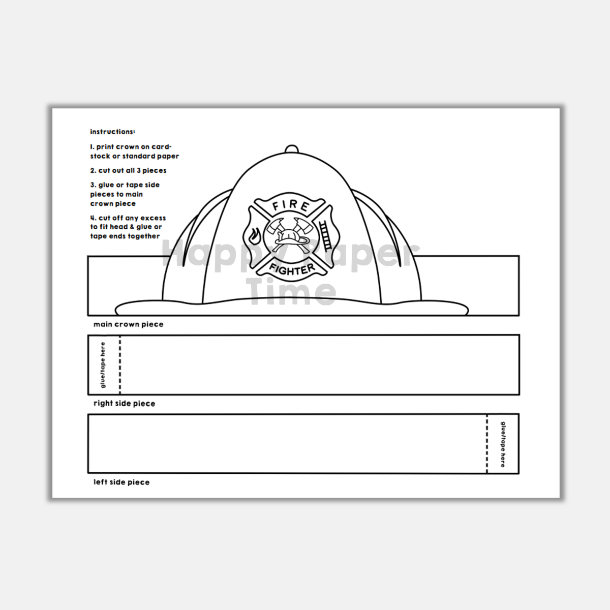 Firefighter Helmet Paper Crown Printable Coloring Made By Teachers