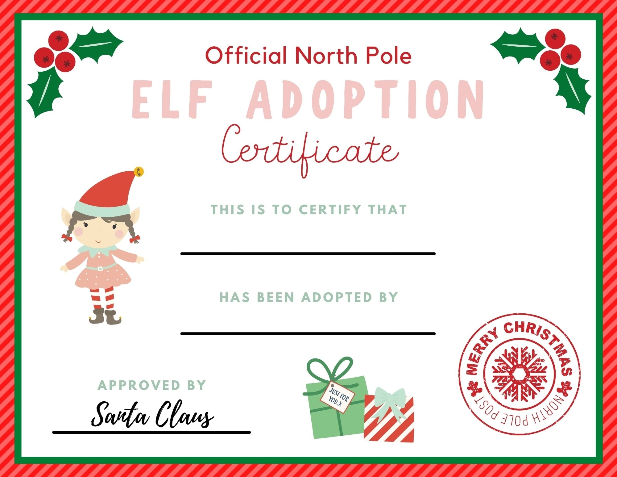 Template Free Elf Adoption Certificate Free Printable