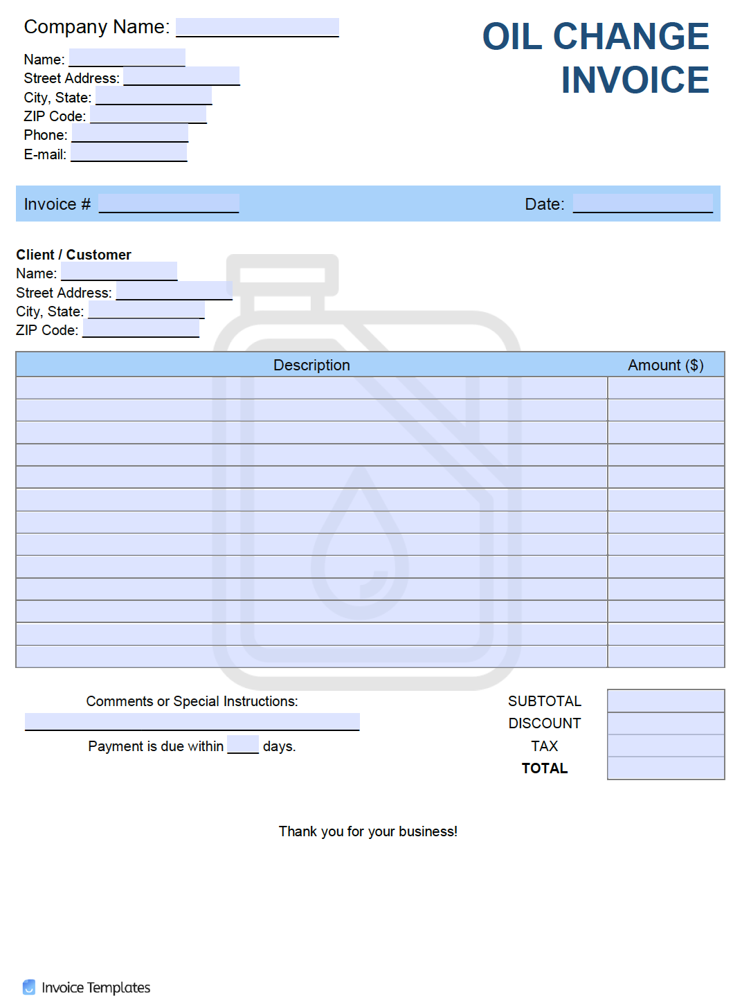 Printable Oil Change Receipt Template