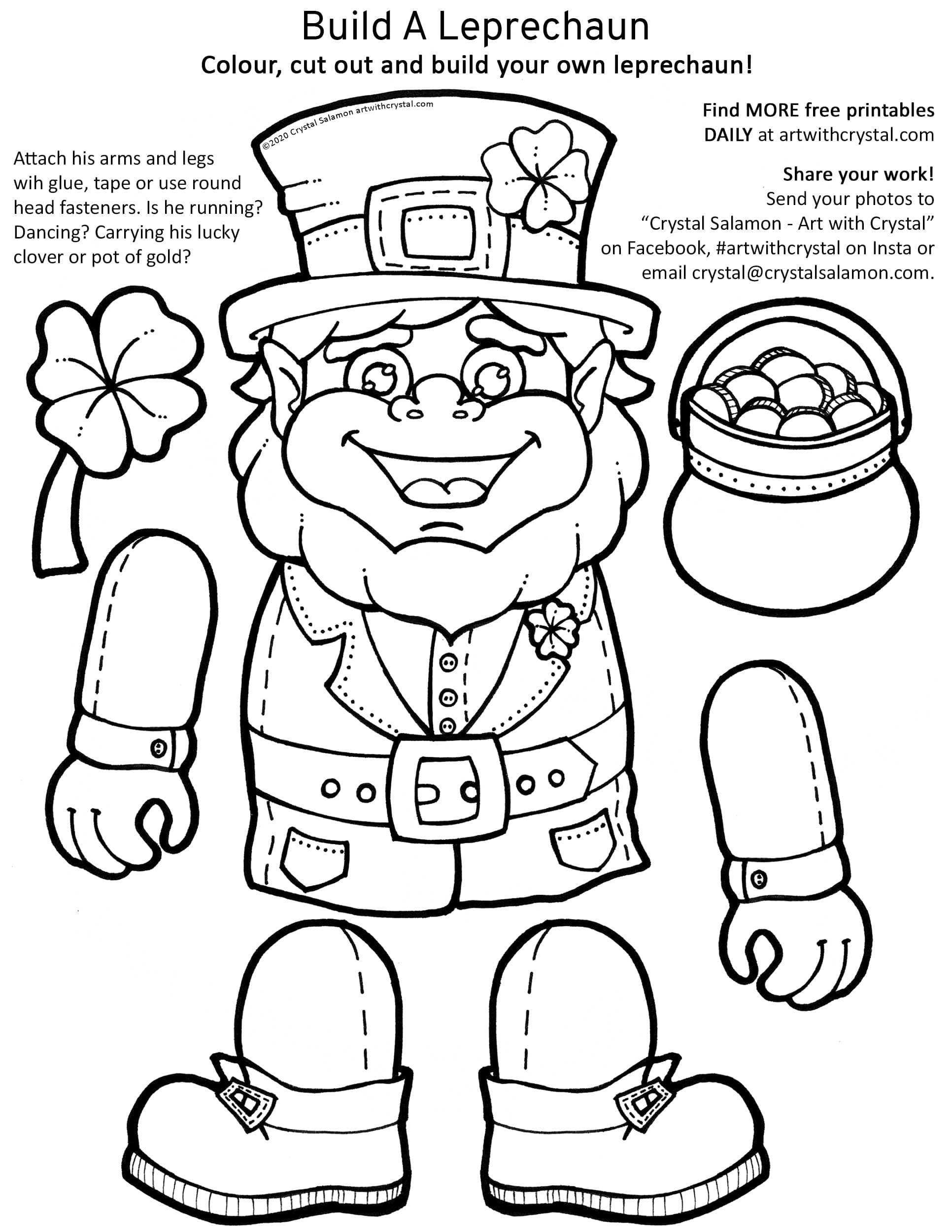 Free Printable Build A Leprechaun Colouring Page Art With Crystal