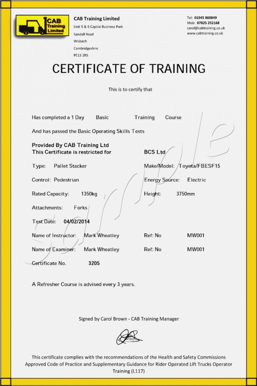 Printable Forklift Certificate Template Pdf