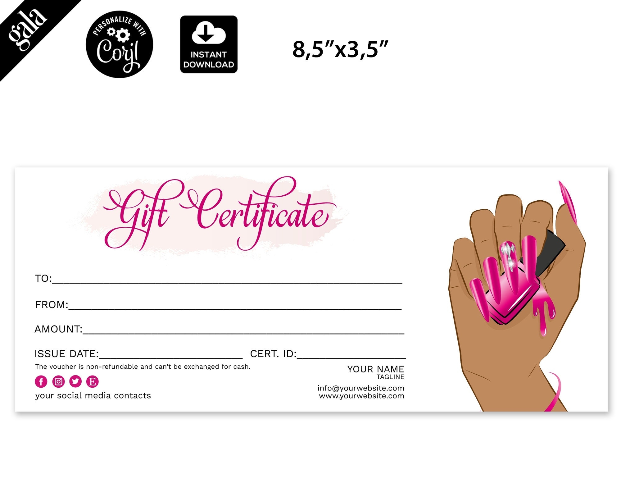 Gift Certificate Nail Salon Manicure Gift Card Editable Etsy de