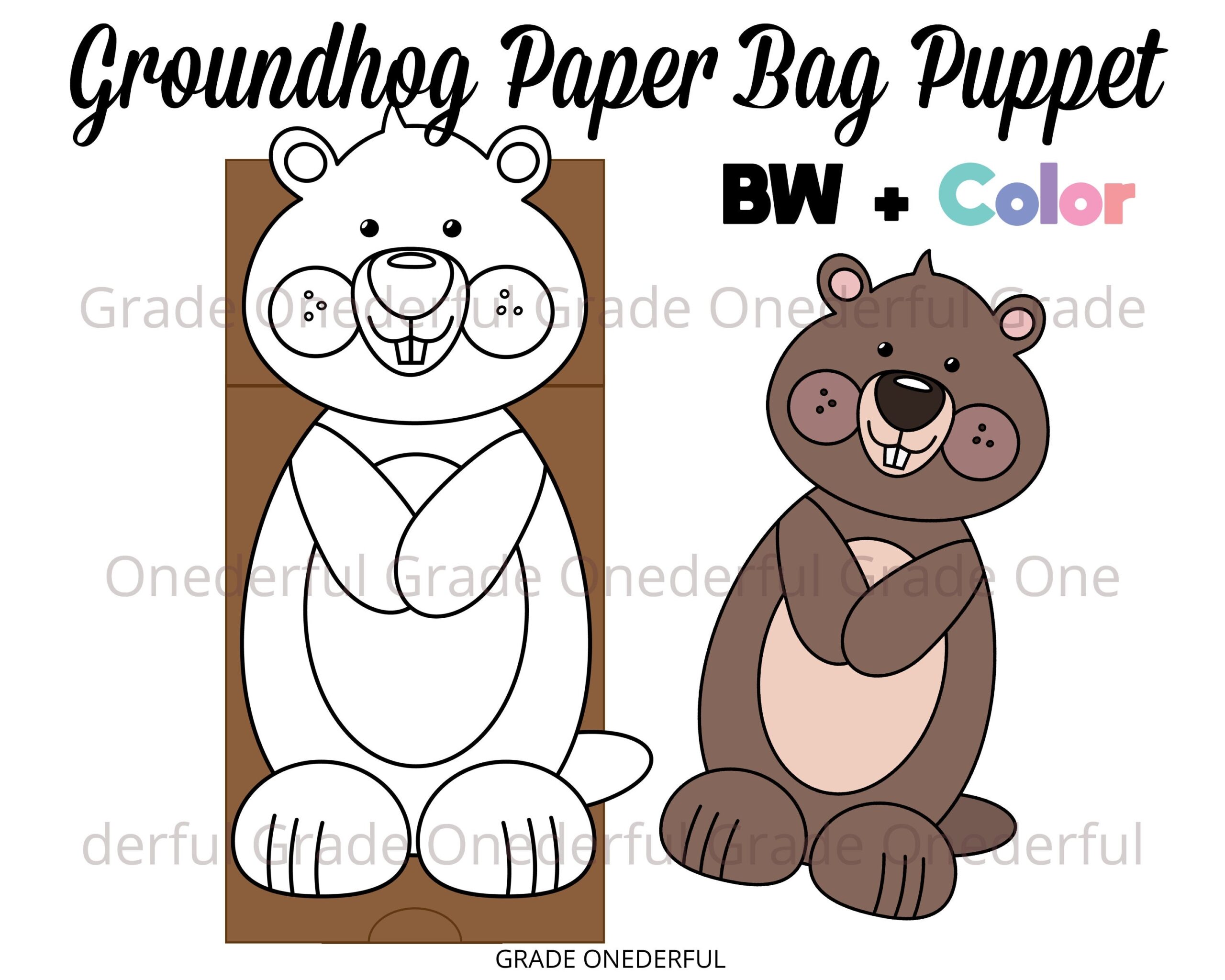 Printable Groundhog Puppet Template