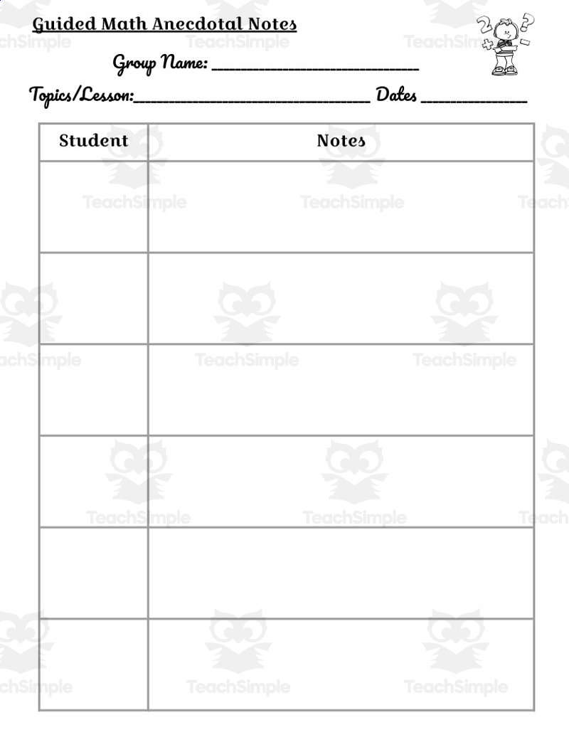 Guided Math Anecdotal Notes Template By Teach Simple