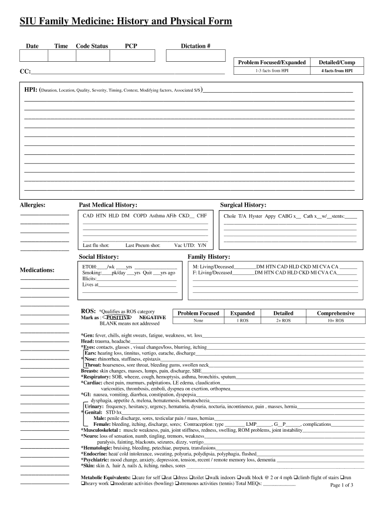 History And Physical Template Fill Out Sign Online DocHub