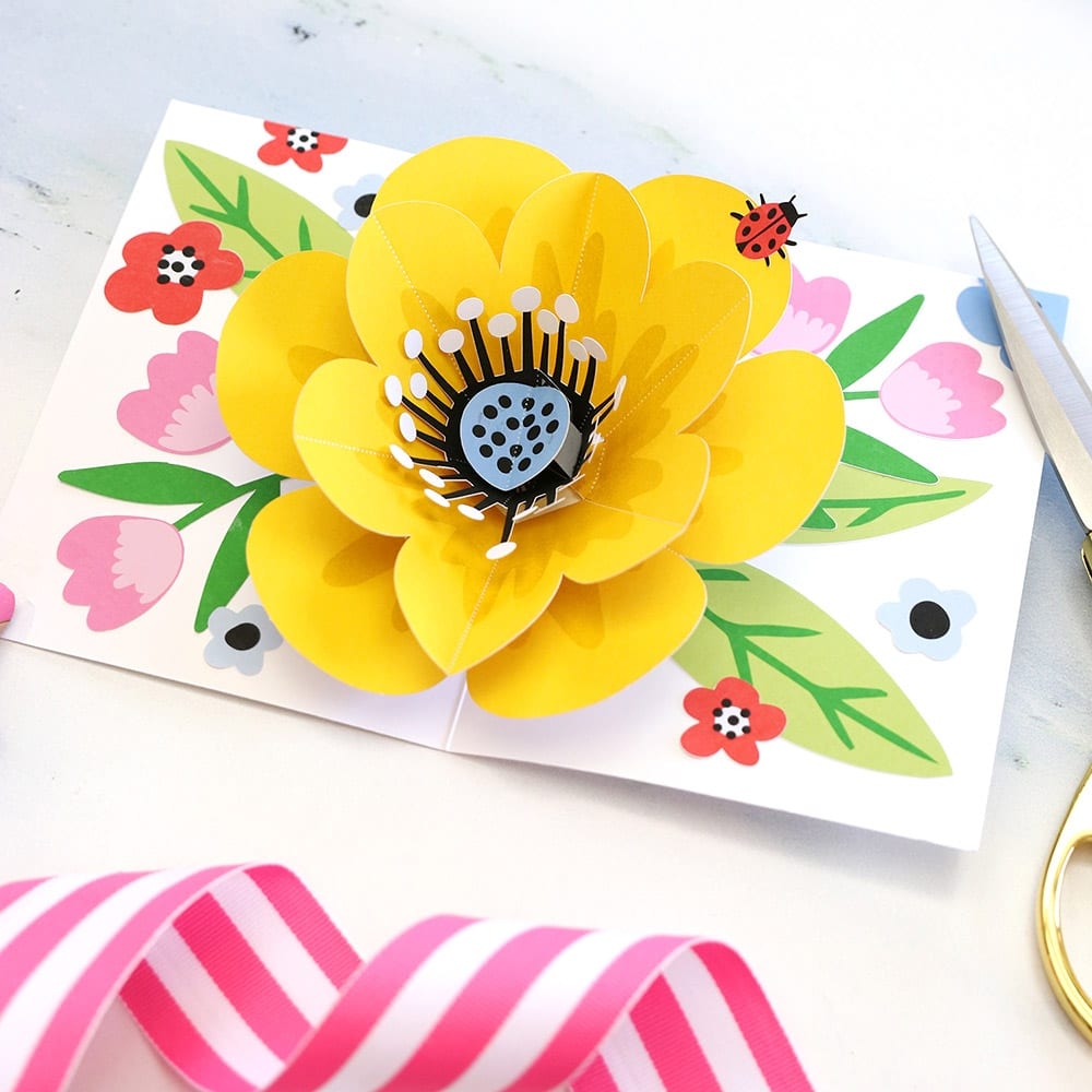 Printable Flower Pop Up Card Template Free