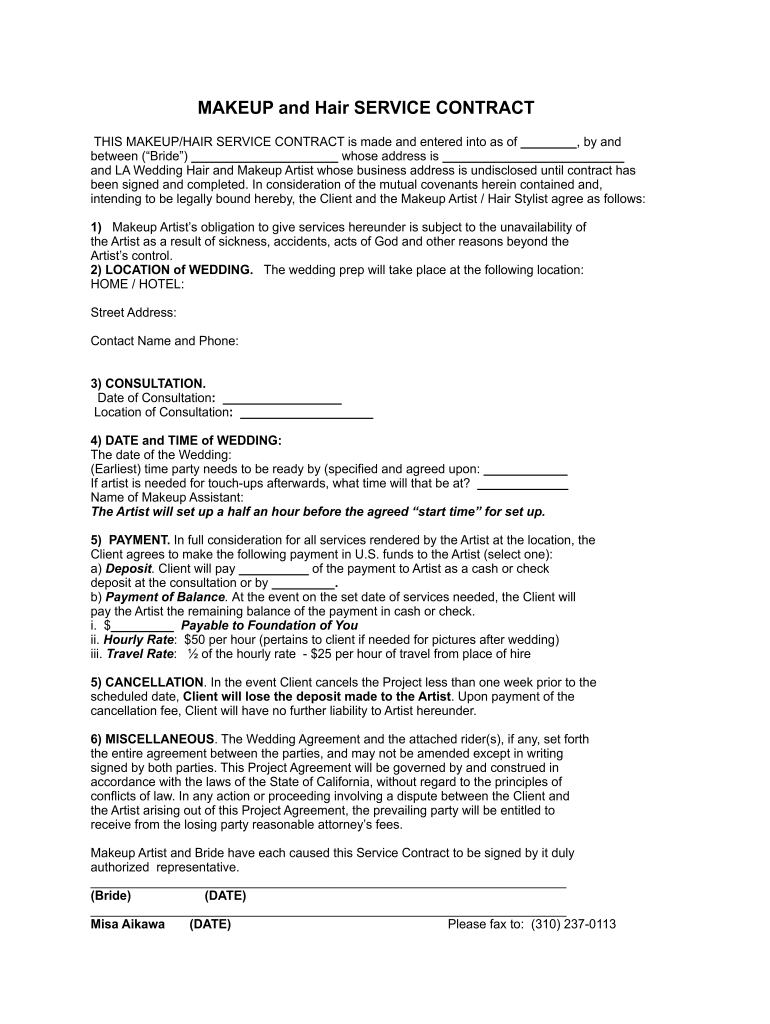 Makeup Artist Contract Template Pdf Fill Out Sign Online DocHub