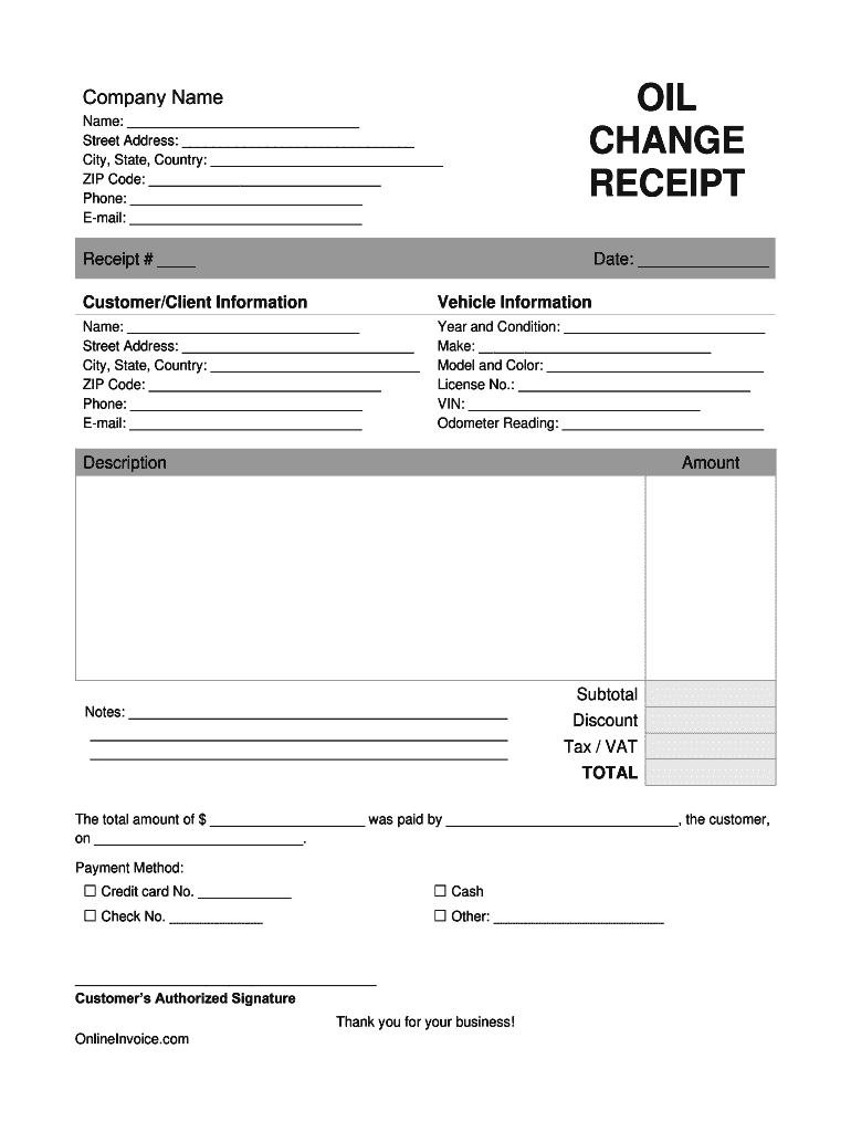 Oil Change Receipt Template Fill Out Sign Online DocHub