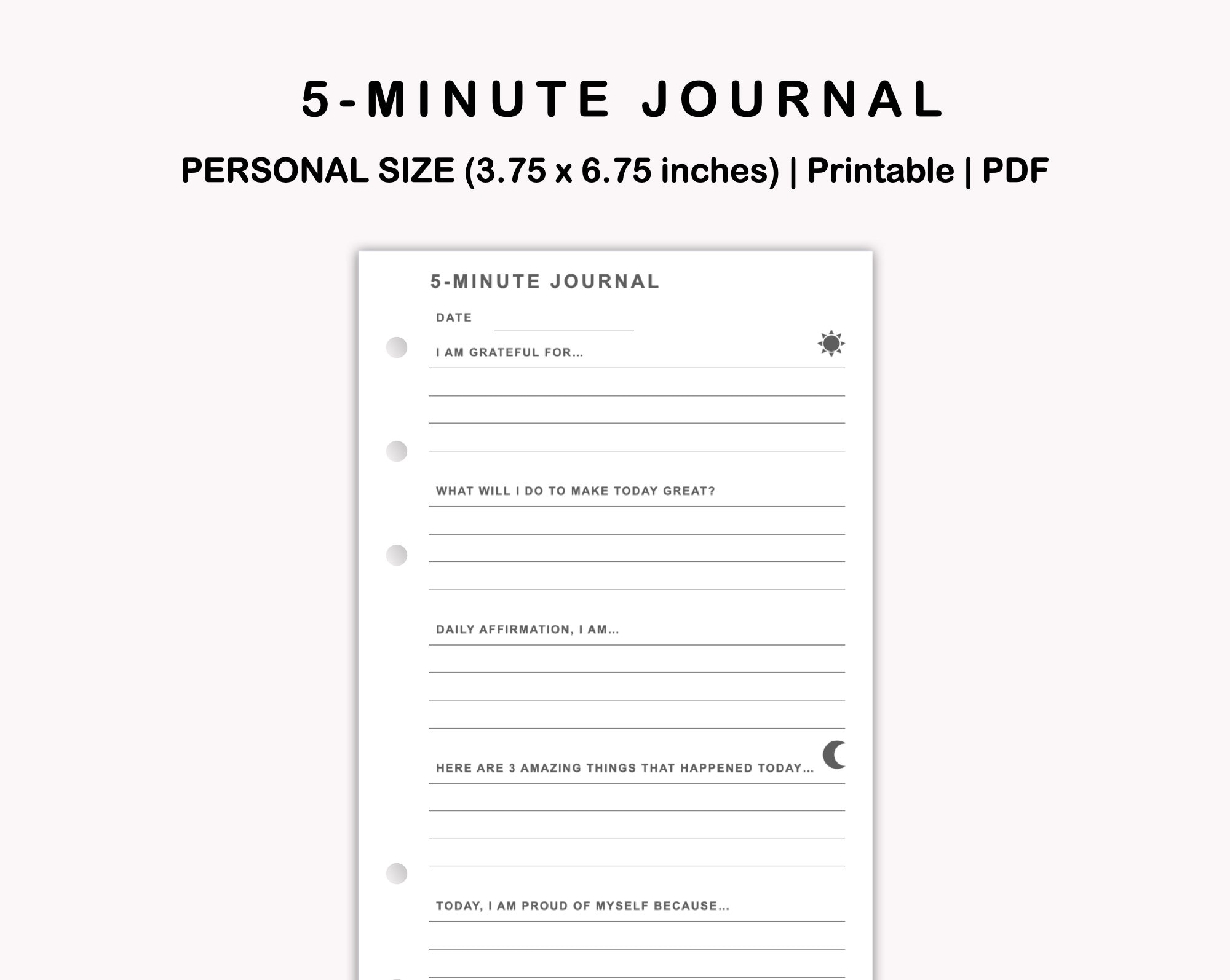 Free Printable Gratitude Planner 5 Minute Journal Template