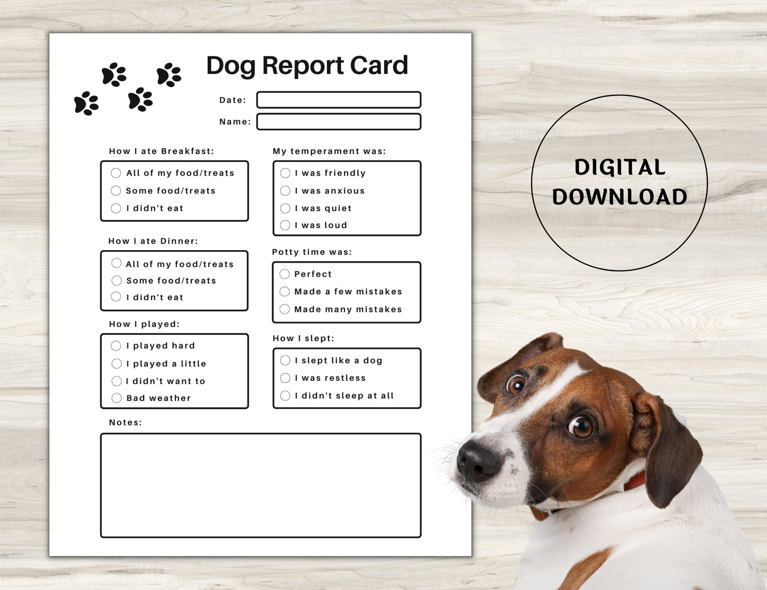 Pet Report Card Printable For Pet Sitter Business Dog Report Etsy Australia