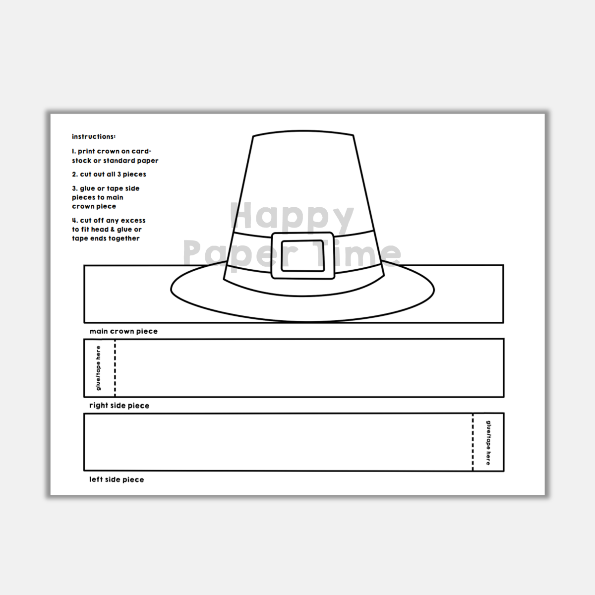 Printable Pilgrim Hat Template