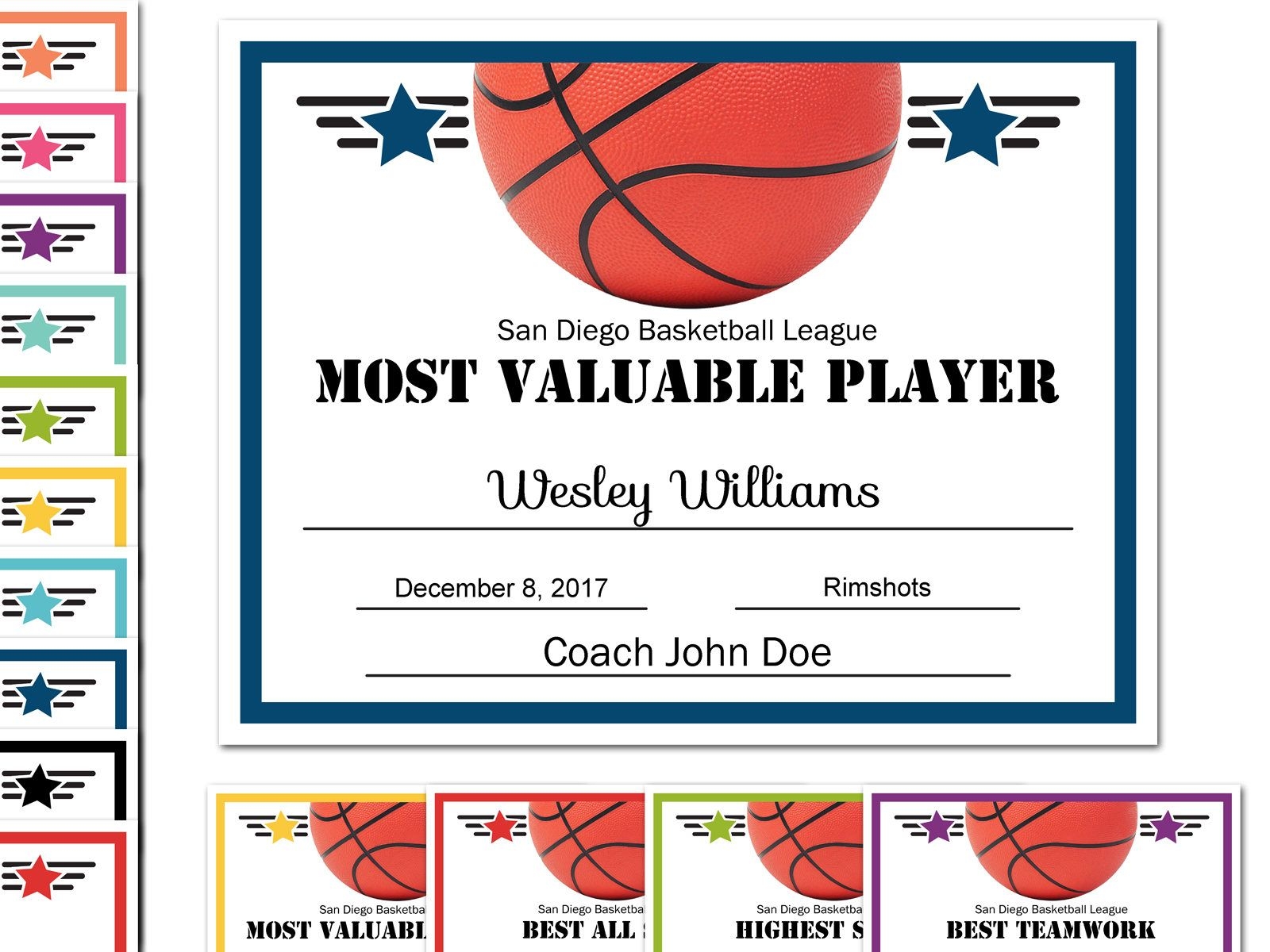 Free Printable Basketball Certificate Template