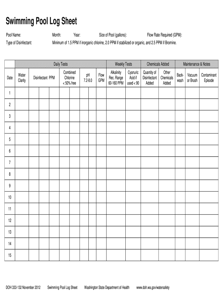 Pool Log Sheet Fill Out Sign Online DocHub