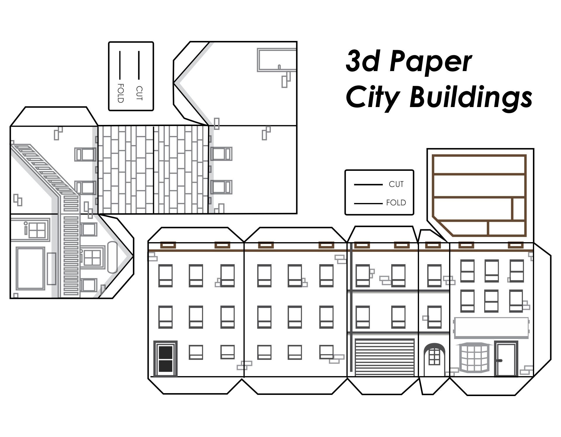 Printable 3d Paper City Buildings Template Paper City Paper City Printable Free Paper Models