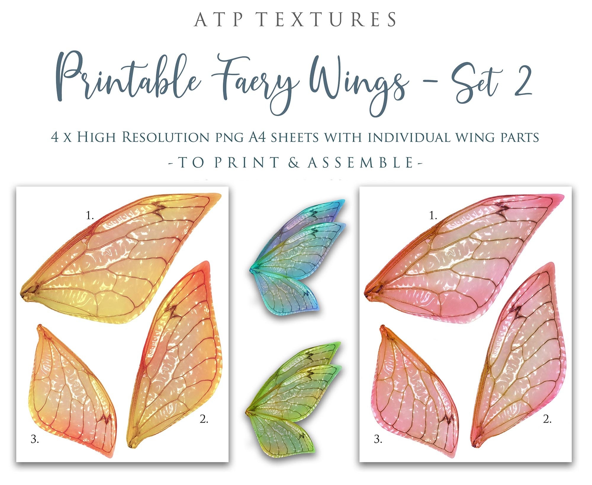 PRINTABLE FAIRY WINGS Set 2 Print Pattern Template Clipart Etsy de