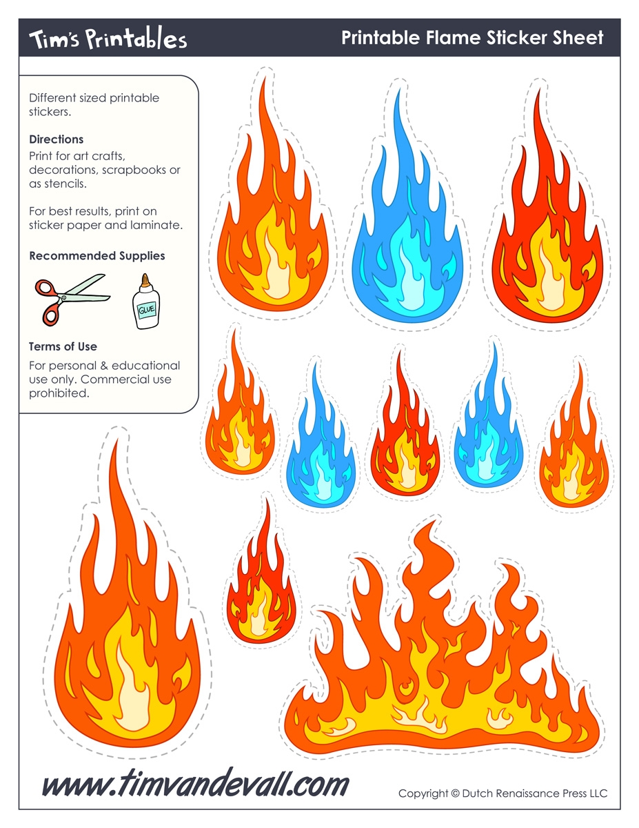 Printable Flame Stickers Flame Templates Flame Shapes