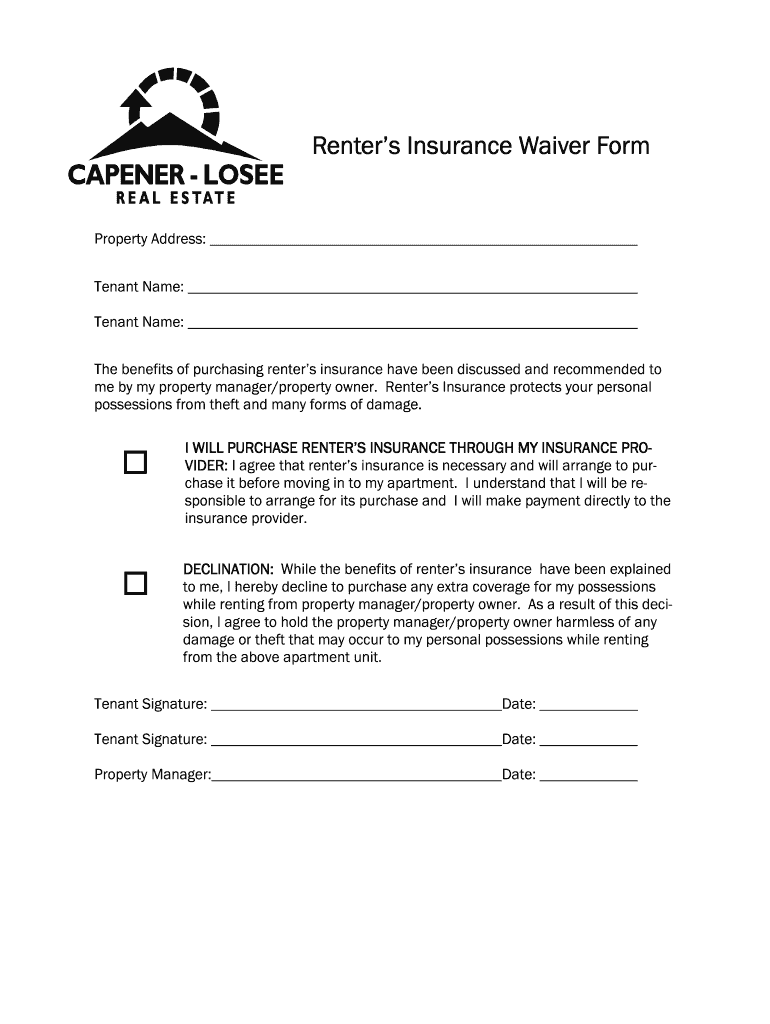 Renters Insurance Form Fill Online Printable Fillable Blank PdfFiller