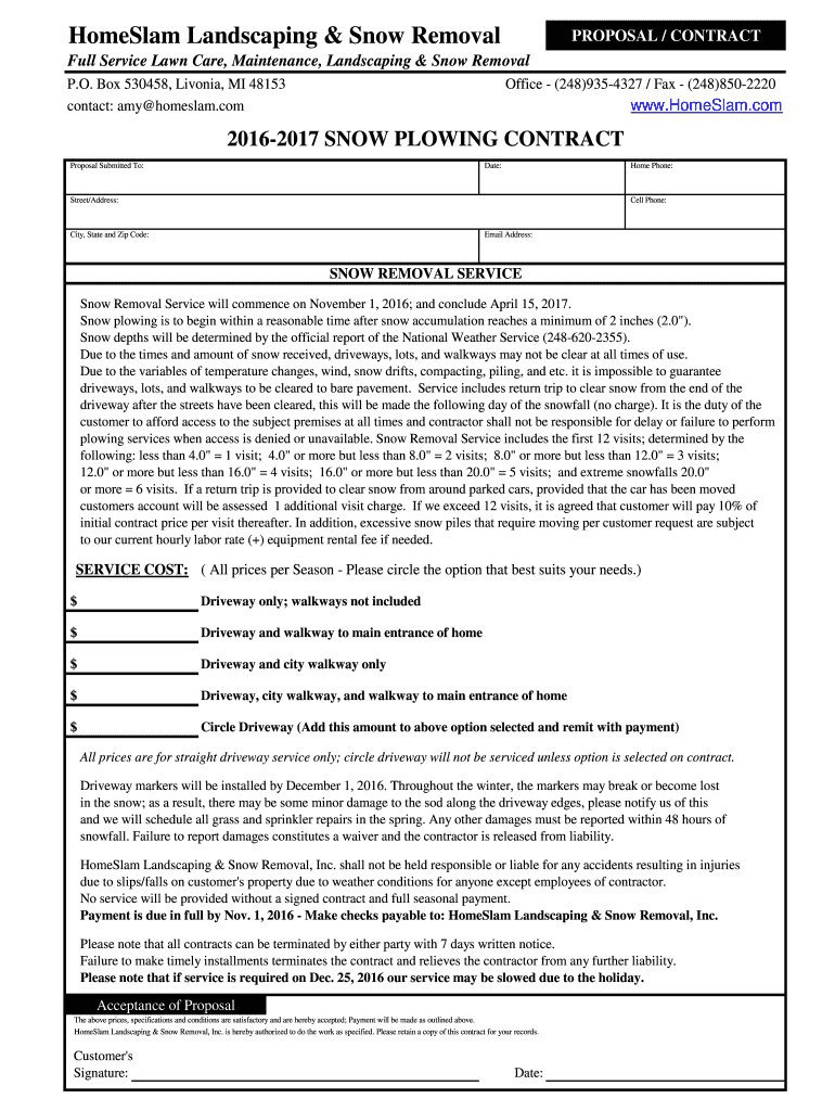 Free Printable Simple Snow Removal Contract Template