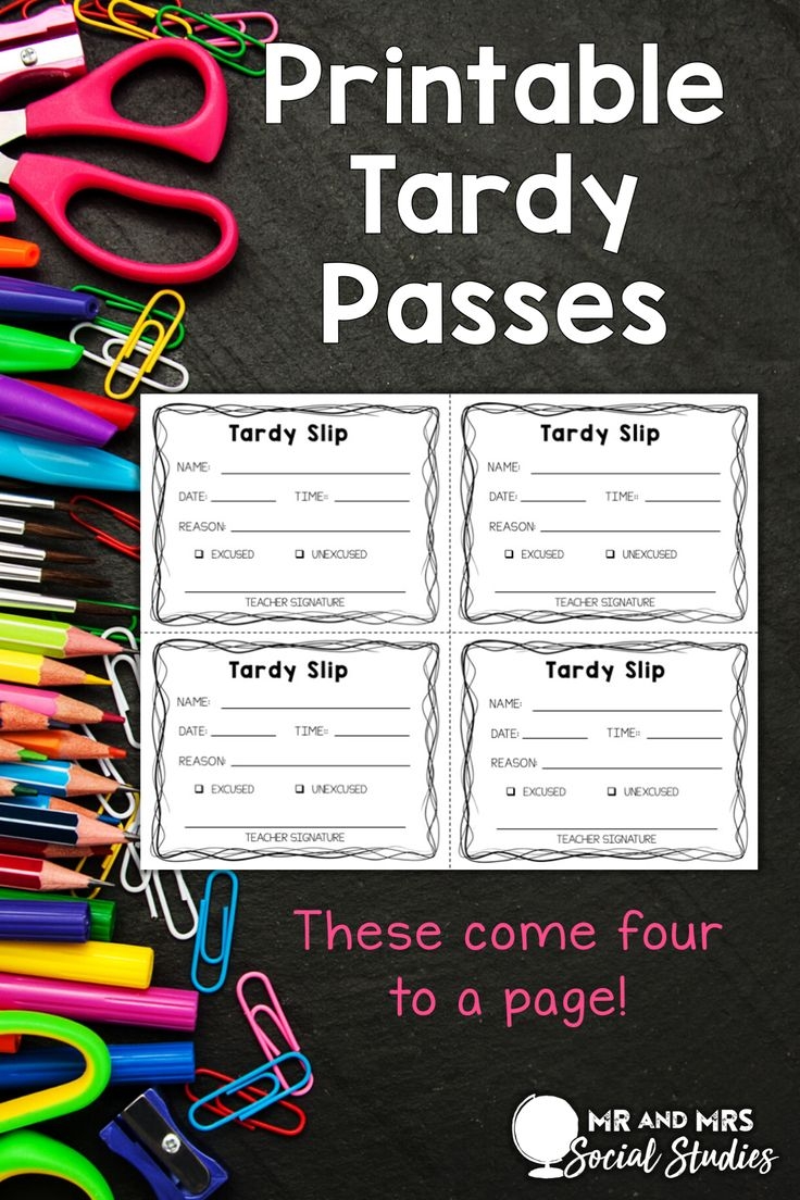 Tardy Pass Printable Classroom Forms Middle School Classroom Organization Classroom Arrangement