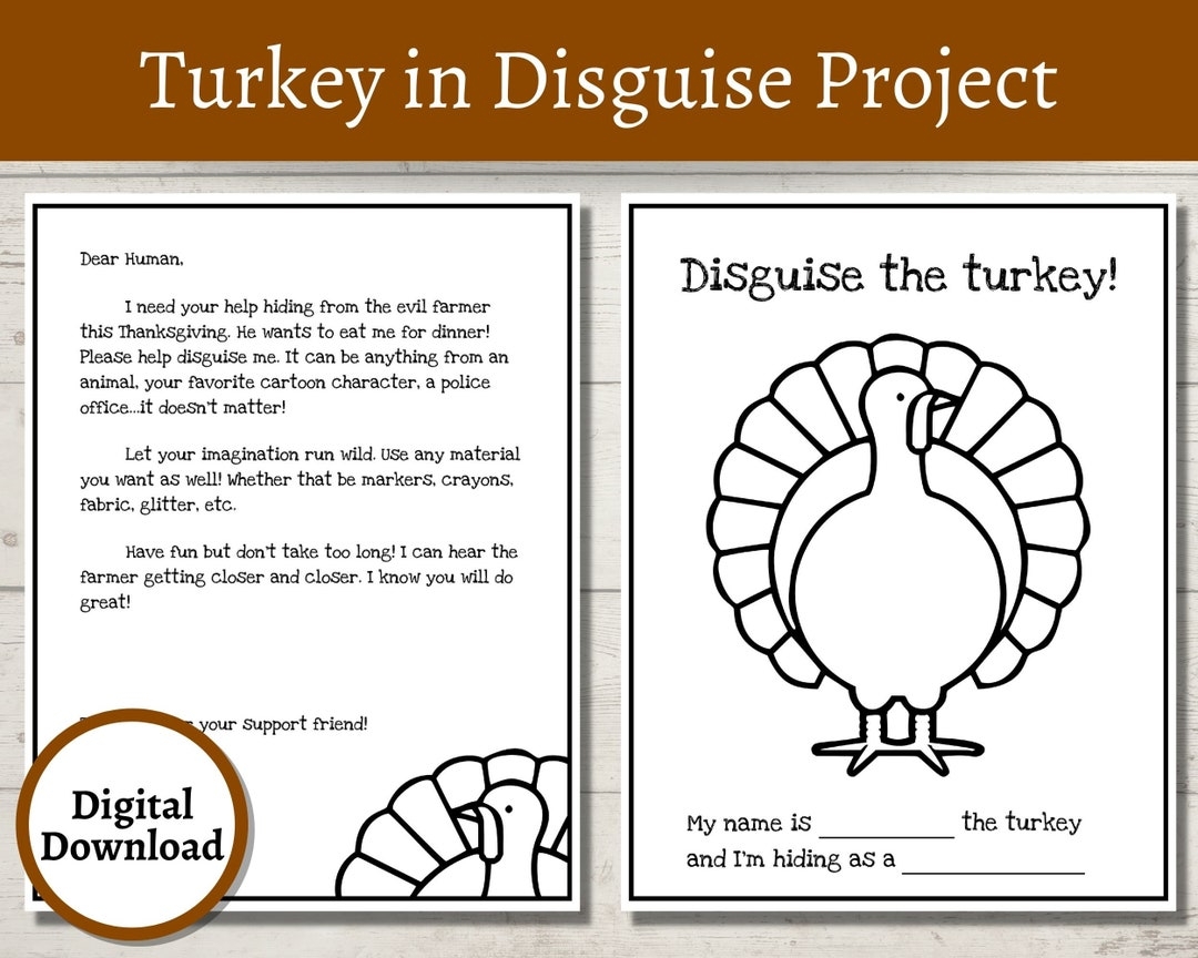 Turkey In Disguise Project Turkey Printable Thanksgiving Etsy