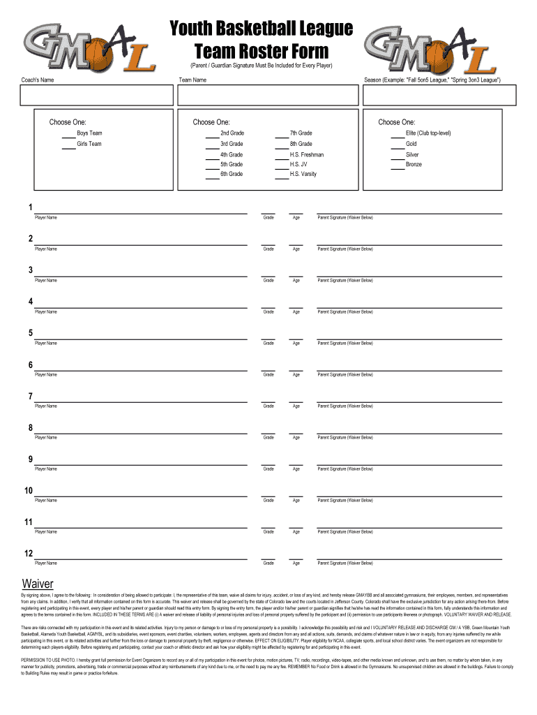 Youth Basketball Team Rorster Html Fill Out Sign Online DocHub