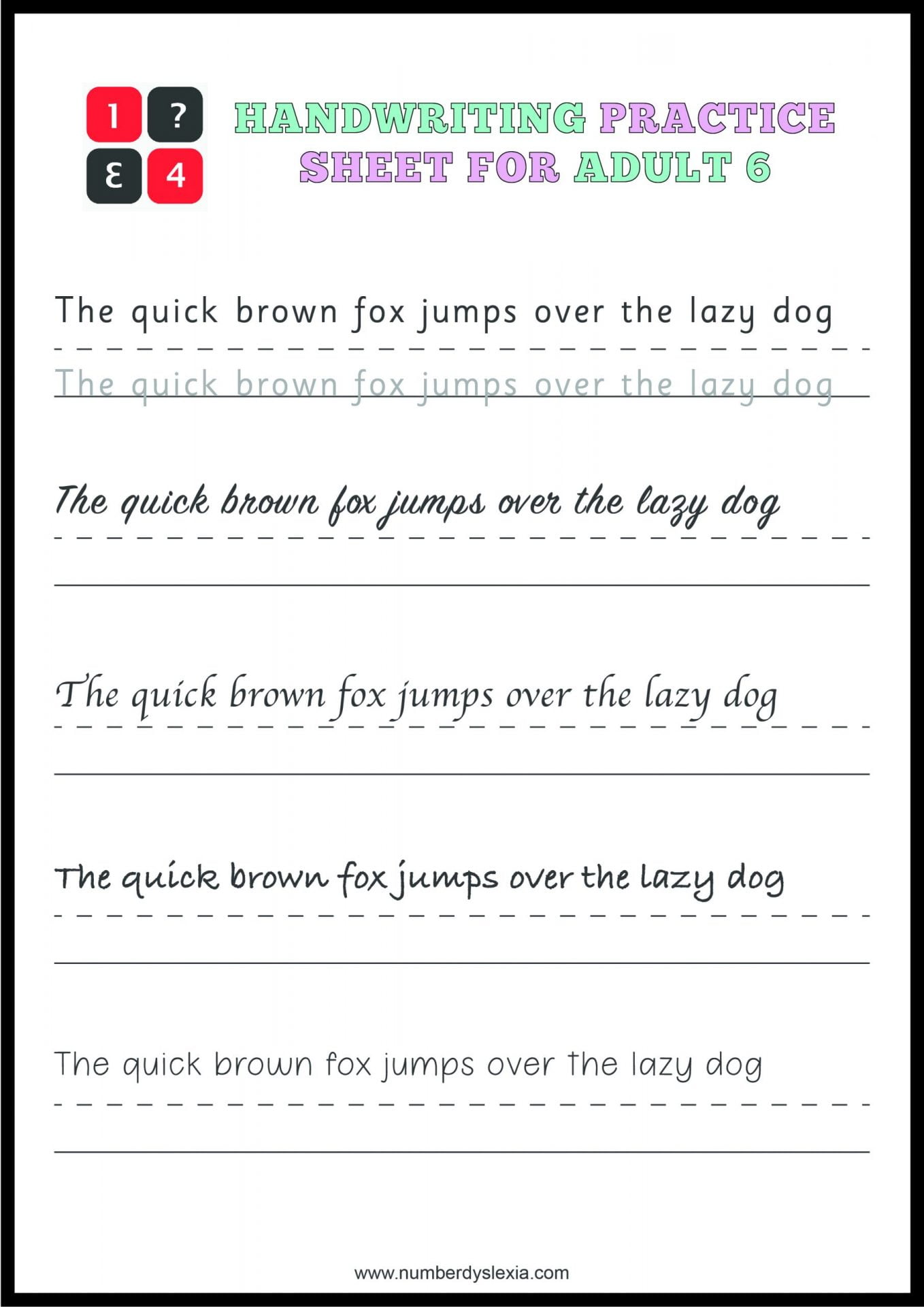 Handwriting Practice Worksheets Pdf For Adults Free Printable