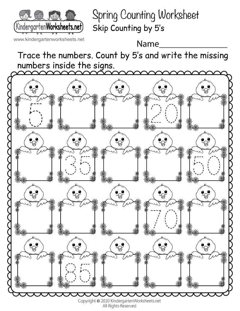 Spring Counting Worksheet For Kindergarten Skip Counting By 5s - Free ...