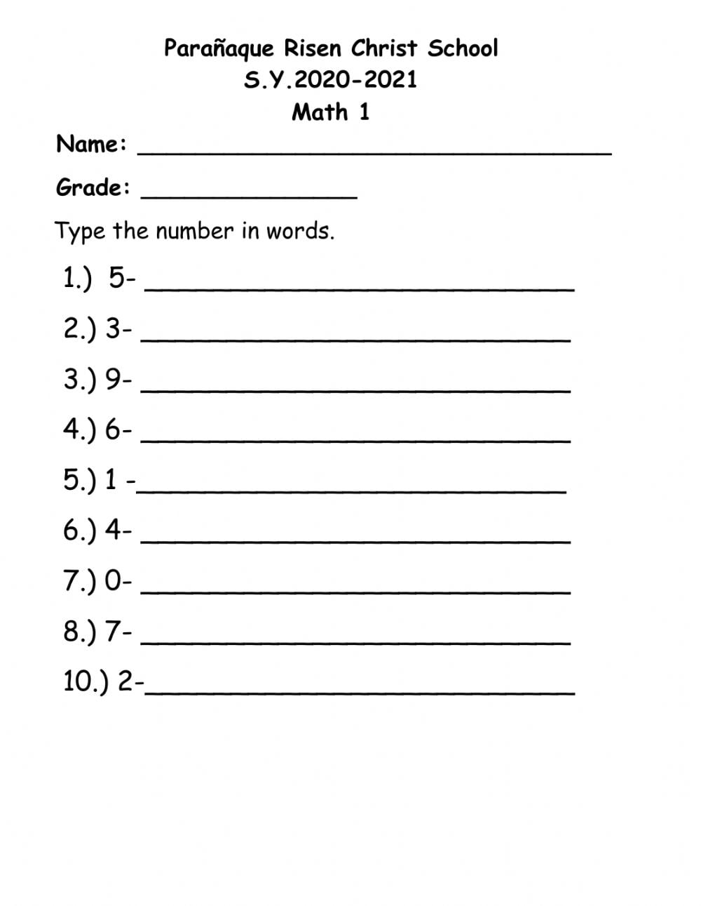Write Numbers In Words Worksheet Grade 6