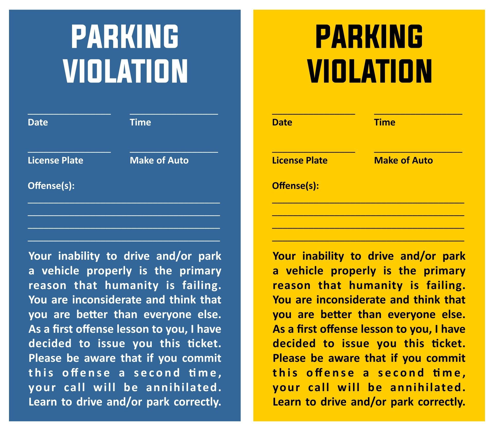 Printable Parking Ticket Template Word Free Printable